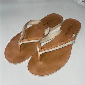 cocobelle Tan Thong Sandals with Leather Footbed